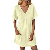 BXJX descuentos y ofertas Summer Linen Dresses for Women 2024 Casual v Neck Knee Length Sundresses...