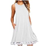 descuentos y ofertas Womens Summer Dresses 2024 Casual Solid Color Sleeveless Sun Dresses Ladies...